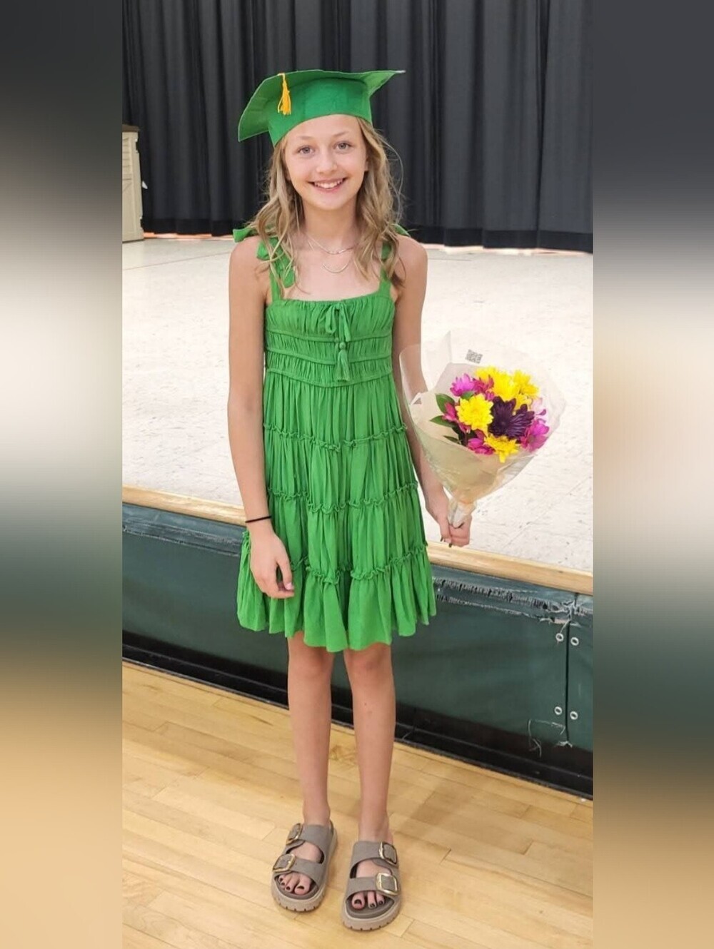 Chelsea & Violet Green Tiered Tie-Shoulder Sundress Girl's Sz M 8/10 & L 12/14